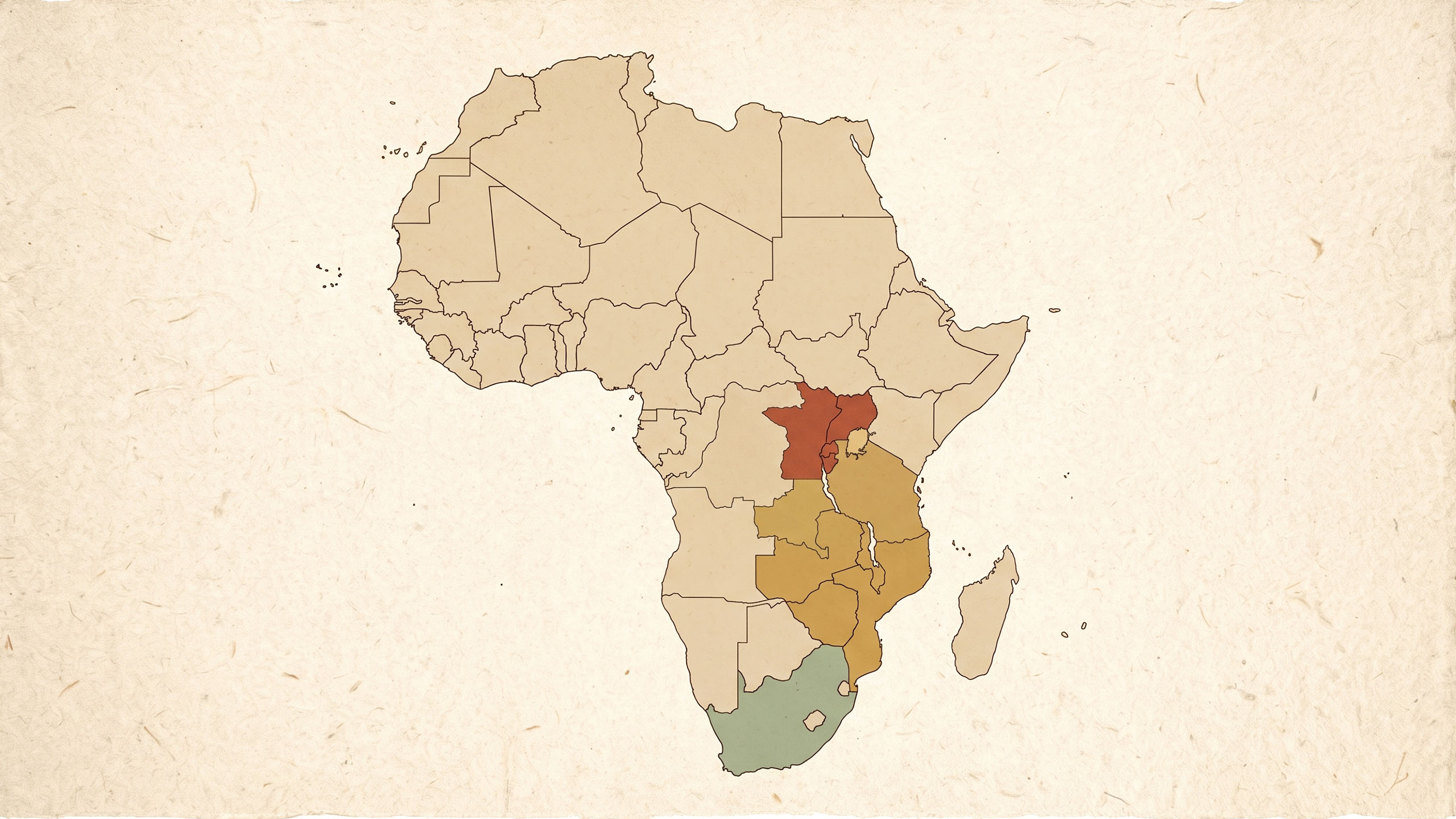 Map of Africa showing areas of where labia stretching is practiced.